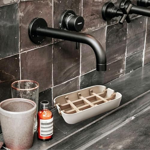 Aoheuo Modern Bamboo Fiber soap Holder and soap Dish Combination (Removable),5.12 Long by 3 Wide, 0.98 inches high, Used in Kitchens, bathrooms, and bar Sinks (Off White(2 Pack)) - Image 6