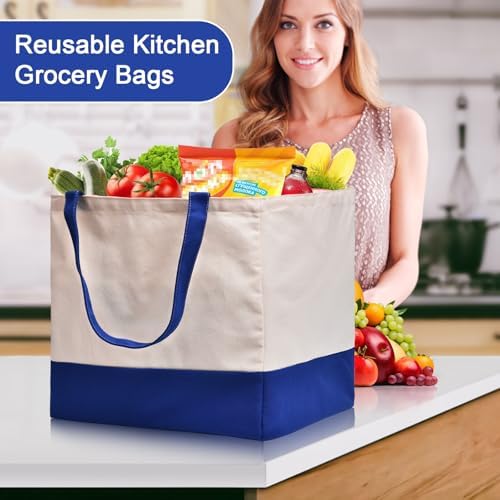 Canvas Reusable Grocery Bags Heavy Duty, 8.3 gal Foldable Large Tote Bag with Handles, Holds 60 lbs Canvas Shopping Bags, 1 Pack - Image 5
