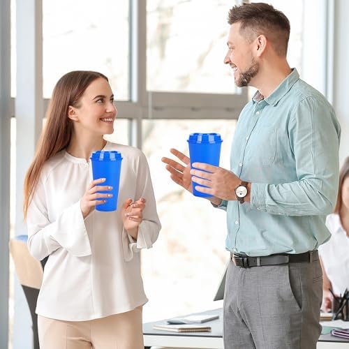20 Pack Reusable Coffee Cups with Lids 16 oz Plastic Tumblers Travel Mug Iced Coffee Cup for Adults and Women Hot and Cold Drinks, Microwaveable (Blue) - Image 5