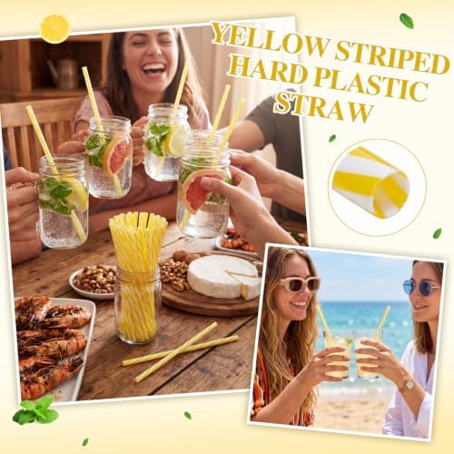 Honeydak 50 Pcs Reusable Plastic Straws Bulk,Yellow and White Stripe - Image 4