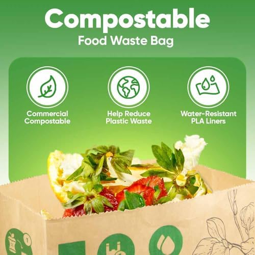 Kitchen Food Waste Bags – 40 bags – 100% Compostable Paper – Leak-resistant liner – Completely Plastic-free & Environmentally Friendly – Certified by BNQ & BPI - 40 Brown Paper Compostable Bags (40) - Image 7