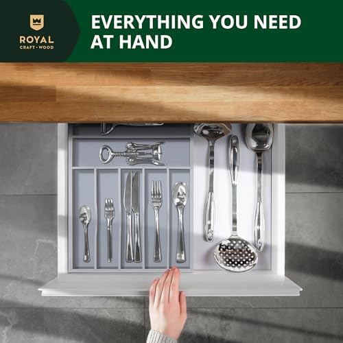 ROYAL CRAFT WOOD Luxury Bamboo Kitchen Drawer Organizer - Silverware Organizer - Utensil Holder and Cutlery Tray with Grooved Drawer Dividers for Flatware and Kitchen Utensils (7 Slot, Gray) - Image 5