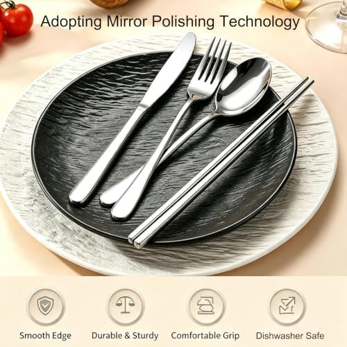 6PCS Travel Utensils with Built-in Floss & Toothpick Case, Dishwasher Safe - Image 4