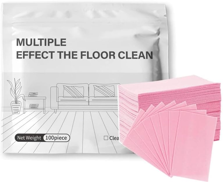 100 PCS Floor Cleaning Sheets, Multi-Effect Water Soluble Floor Cleaner Tablets for Hardwood, Tile, Laminate, Deep Stain Removal Fresh Scent (Pink) by Unknown