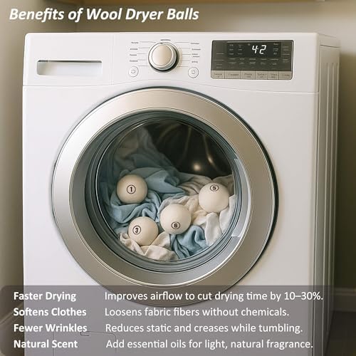 Wool Dryer Balls Laundry, XXL(3.1") 6 Pack, Premium Fabric Softener Ball, Reusable, Anti Static, Chemical Free Natural Wool Balls for Dryer, Laundry Dryer Balls – 100% New Zealand Wool - Image 3
