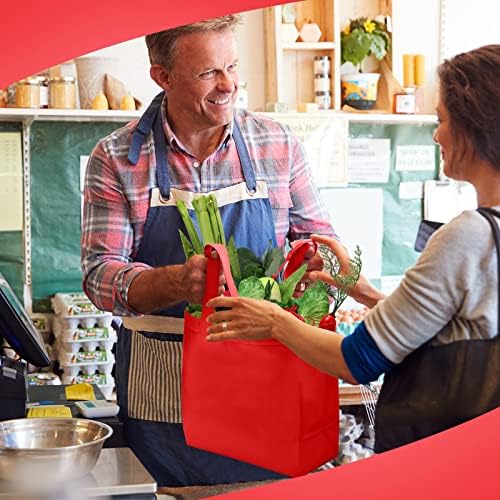 Reginary 50 Pieces Reusable Totes Bag Bulk Shopping Bags Non Woven Grocery handbag with Handles Foldable for Boutiques(Red) - Image 3