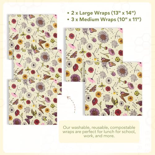 Bee's Wrap Beeswax Food Wraps, 5 Pack Assorted - Meadow Magic - Image 2