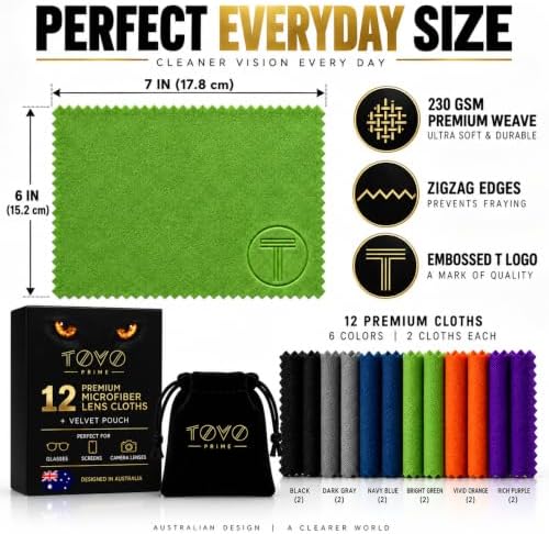 Microfiber Cleaning Cloth for Glasses & Camera –12 Pack + Velvet Pouch, 230 GSM Ultra Soft Lens Cloth for Screens, Laptop & Tablet, Streak-Free, Lint-Free, Scratch-Safe, 6"x7" - Image 3