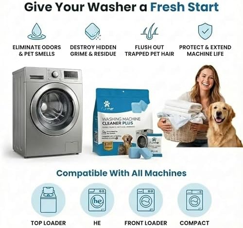 FURME Washing Machine Cleaner Tablets for Pet Owners – 24 Pack Deep Cleaning Descaler for HE Front & Top Load Washers – Removes Pet Hair Odor, Residue & Grime – Septic Safe – 12 Month Supply - Image 2