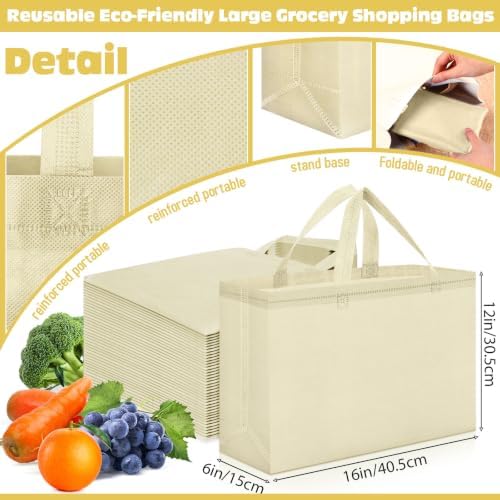 Windyun Reusable Grocery Bags Large Non Woven Shopping Bags with Handles Foldable Portable Tote, 16x6x12 Inch - Image 3