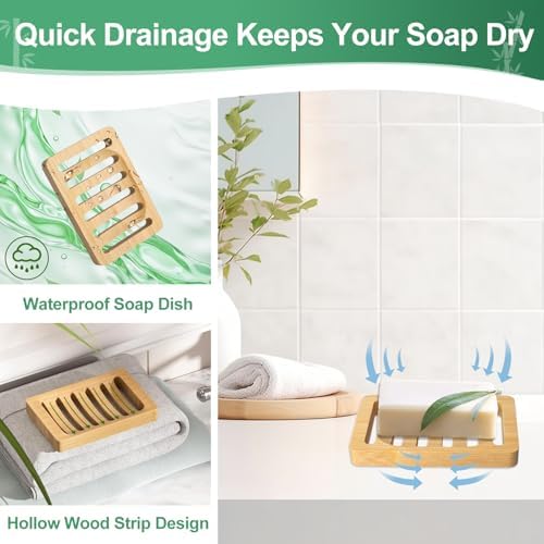 Wooden Soap Dish, Bamboo Soap Holder for Shower 2 Pack, Self Draining Tray - Image 4
