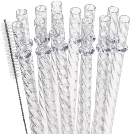 Dakoufish Reusable Plastic Crystal Drinking Straws for 30 oz & 40 oz Jars/Tumblers,Set of 12 Pcs Replacement Clear Straw with Cleaning Brush (12inch,Clear) by Dakoufish