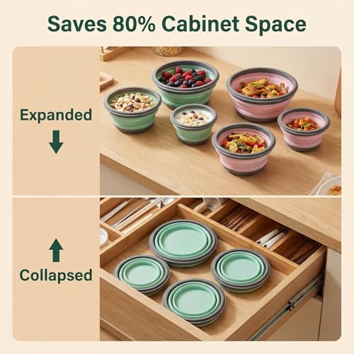 Collapsible Silicone Bowls with Lids, 3 Pack Food Grade Foldable Camping Bowl Set, Portable Travel Bowls for Salad, Ramen, Lunch, Outdoor Collapsible Food Storage Containers - Image 3