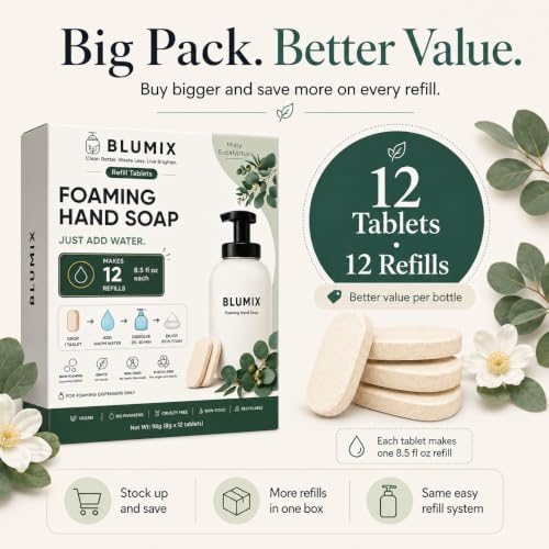 Foaming Hand Soap Refill Tablets, Concentrated Hand Soap Tablets, Just Add Warm Water, For Reusable Foaming Soap Dispensers (12 Count, Eucalyptus, Refill Only) - Image 6