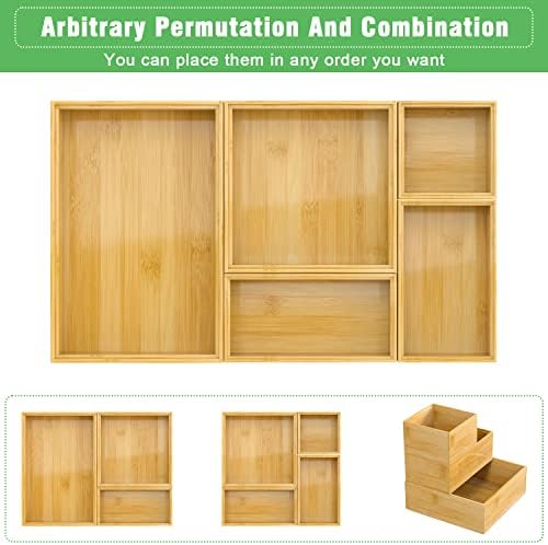 Bamboo Bathroom Drawer Organizer Dividers, Wooden Kitchen Utensil Holder Set of 5, Stackable Junk Drawer Organizer Tray, Multi-Use Storage Bins Boxs for Home, Office, Clothing, Makeup, Jewelry - Image 6