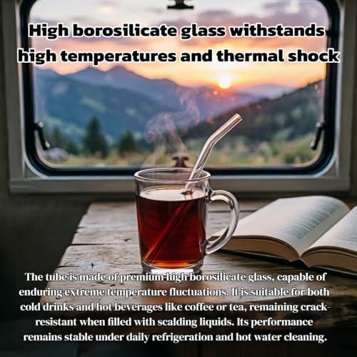 8 Pack Reusable Bent Glass Straws, 8 Inch Food Grade Heat Resistant, BPA FreeLead-Free Multicolor Glass Straws for Smoothie Milkshake Juice Cocktail Tea Hot Drinks, with 2 Cleaning Brushes - Image 5
