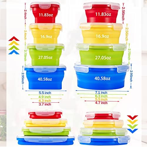Zopeal 8 Pcs Collapsible Food Storage Containers Foldable Silicone Lunch Containers with Lids 4 Silicone Rectangle Collapsible Bowls and 4 Round Food Bowls Microwave Freezer Dishwasher Safe (Colorful) - Image 4