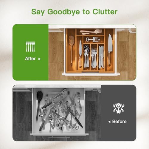 Pipishell Bamboo Expandable Silverware Drawer Organizer, Brown, Medium - Image 6
