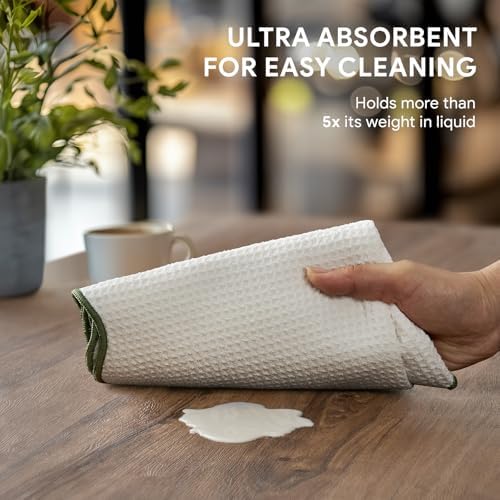 RECYCO Waffle Kitchen Towel Set of 2 - Quick Dry Microfiber Sustainable Dish Towels - Ultra Absorbent Reusable Cleaning Tea Towels - Lightweight Hand Towels,16”x 28”, Lorden Green - Image 3