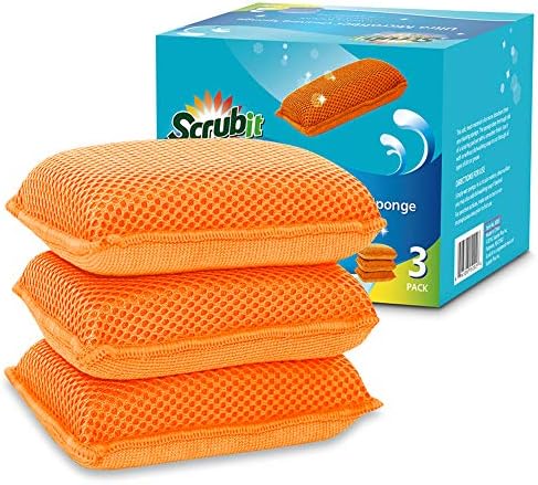 Miracle Microfiber Kitchen Sponge by Scrub-It - Non-Scratch Heavy Duty Dishwashing Cleaning sponges- Machine Washable- (Orange) by SCRUBIT