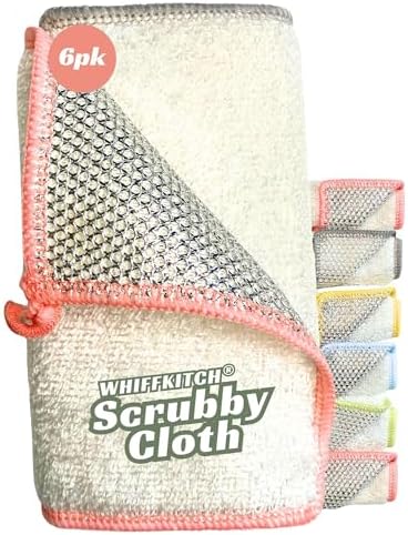 Whiffkitch Scrubbing Dishcloths 2ply Mesh Scrub Reusable Dishrag 6pk 6x7in by EcoFriendlyBambooCloths