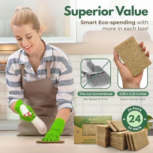 AIRNEX Plant-Based Scouring Pads for Dishes - Coconut Husk Non Scratch Scrub Pads - Natural Kitchen Scrubbing Pads for Pots & Pans - Eco Friendly & Non Abrasive Dish Scrubber Pads - Pack of 24 - Image 4