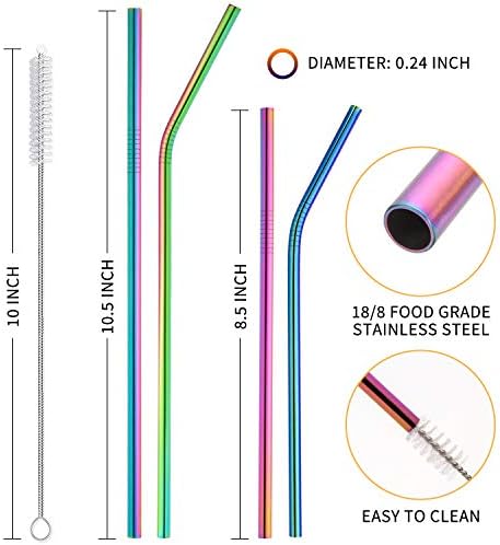 Hiware 12-Pack Rainbow Metal Straws Reusable with Case - Stainless Steel Drinking Straws for 30oz and 20oz Tumblers Dishwasher Safe, 2 Brushes Included - Image 2
