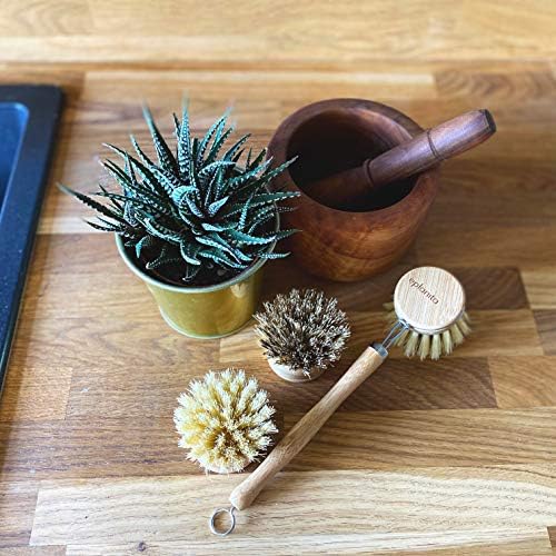 eplanita Natural Dish Brush, 3 Replacement Heads, Kitchen Eco Bamboo Scrubber Brushes, Extra Plant Sponge, Plastic Free Washing Up, Zero Waste Cleaning - Image 3