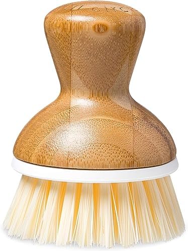 Full Circle, Bubble Up Bamboo Dish Brush, Comfortable Palm Scrubber for Kitchen Dishwashing, White, 1 Count & Tenacious C Cast Iron Brush and Scraper with Bamboo Handle - Image 2