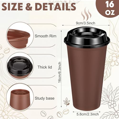 Honeydak 45 Pack 16 oz Reusable Coffee Cups with Lids Water Bottle Iced Coffee Travel Mug Portable Plastic Tea Tumblers Bulk for Hot and Cold Drinks Birthdays Party (Brown,Classic) - Image 3