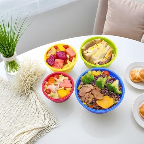 Set of 4 Collapsible Silicone Food Storage Containers With Lids, Round Collapsible Bowls For Kitchen, Microwave, Dishwasher and Freezer Safe, Foldable Meal Prep Bento Lunch Box, BPA Free - Image 3