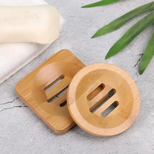2 Pcs Bamboo Soap Holder Wooden Soap Dishes for Shower Steamer Tray for Shampoo Bath Bomb Steamers Natural Soap Dish for Home Bathroom Accessories(Round and Square) by Unknown