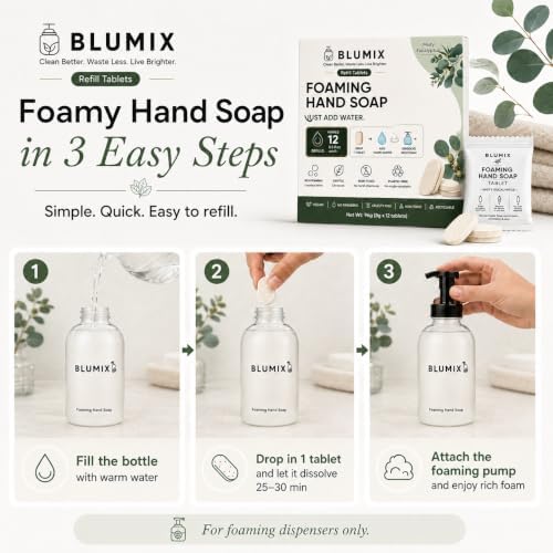 Foaming Hand Soap Refill Tablets, Concentrated Hand Soap Tablets, Just Add Warm Water, For Reusable Foaming Soap Dispensers (12 Count, Eucalyptus, Refill Only) - Image 2