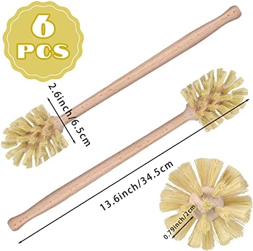 Gejoy 6 Pcs Wooden Bottle Brush Set with Beechwood Handle, Natural Bristles - Image 2