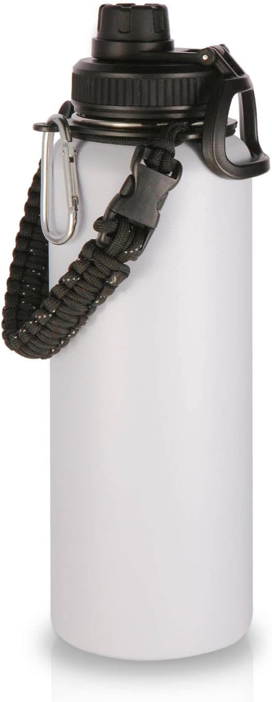 Volhoply 40 oz Insulated Water Bottles Paracord Handle, Stainless Steel Sports Bottle with Spout Lid, Double Walled Vacuum Water Cups with Wide Mouth, Reusable Water Jug for Adults (White, 1 Set)