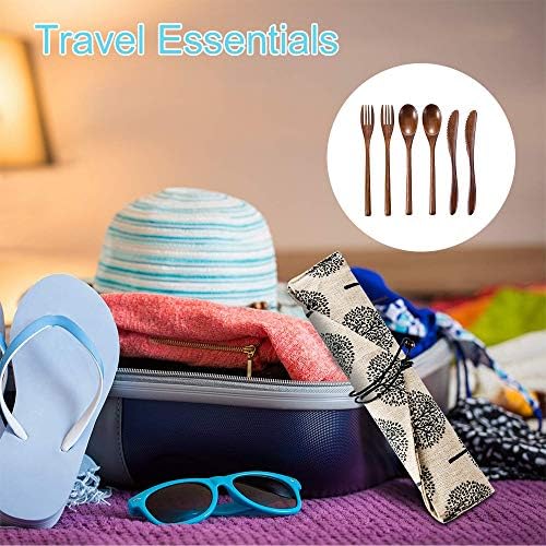 Wooden Spoon Fork Knife Eating Flatware Set Portable Utensil Set with Case, Reusable Wooden Cutlery Travel Utensils Set, 2 Spoons and 2 Forks and 2 Knives (Color 2) - Image 6