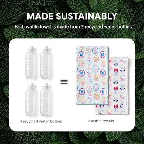 RECYCO Waffle Kitchen Towel Set of 2 - Quick Dry Microfiber Sustainable Dish Towels - Ultra Absorbent Reusable Cleaning Tea Towels - Lightweight Hand Towels,16”x 28”, Puppy Joy - Image 6