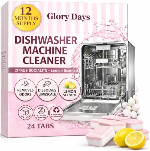 Dishwasher Cleaner And Deodorizer Tablets - 1 Year Supply Lemon Citrus Dishwasher Cleaning Tablets - Deep Cleaning Removes Limescale and Odors - Eco-friendly Dish Washer Machine Cleaner - Septic Safe by GloryDaysRevolution