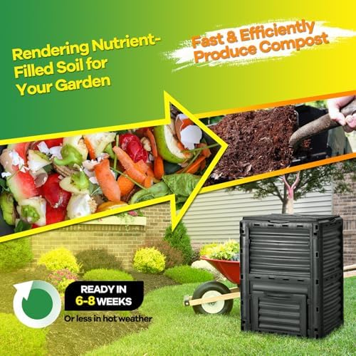 Goplus Compost Bin, 80 Gallon (300 L) Large Outdoor Composting Box w/Top Flip Latch-on Lid, Bottom Exit Door, BPA Free Material, Grass Food Trash Composter Barrel for Garden Yard (Black) - Image 2