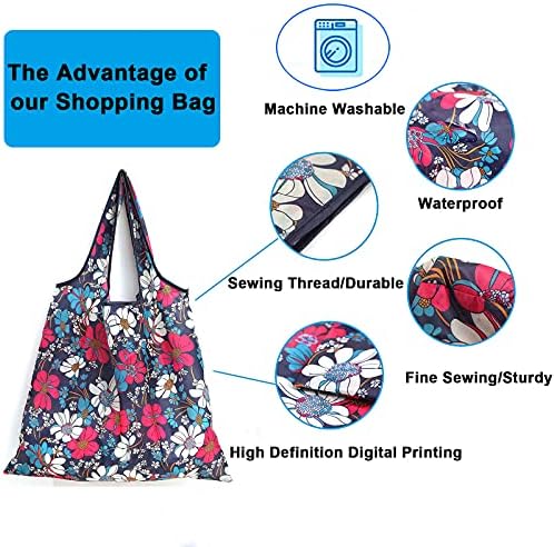 6 Pcs Reusable Grocery Bags Xlarge 50LBS Foldable Grocery Shopping Bags Washable Beach Bag Ripstop Nylon Tote Bags - Image 4