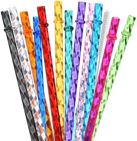 ALINK 12-Pack Reusable Plastic Clear Swirl Straws, 11" Long Hard Tumbler Replacement Drinking Straws for 16 OZ 20 OZ 30 OZ Stanley, YETI, Starbucks Tumblers with Cleaning Brush by ALINK