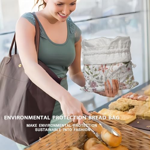 UTELKA Flroal Reusable Linen Bread Bag, Homemade Bread Bag - Image 5