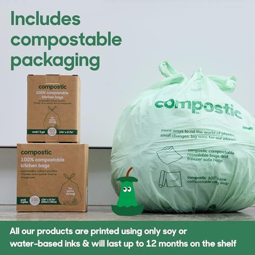 Compostic Compostable Trash Bags, 3 Gallon Small Bathroom & Office (100 Count) Bulk Pack — Extra Strong, Home Compostable, Plant-Based, Non-Toxic Garbage Bags - Image 6
