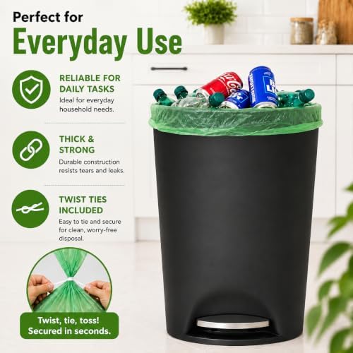 Tall Kitchen Trash Bags 13 Gallon (120 Bags) Medium Green Garbage Bag 55 Liter Can Liners Portable Camping Toilet Bags (120 count) - Image 3
