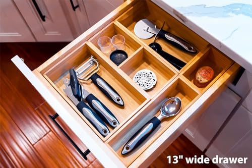 Umilife Drawer Organizer Storage Boxes, 2.5" High Bamboo Drawer Dividers, 5 Rearrangeable Bins for Kitchen, Office Desktop, Clothing, Makeup, vanity, Jewelry - Image 4