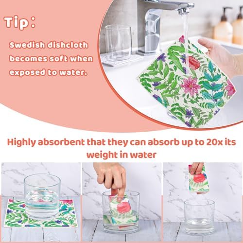 Needbrock 6 Pack Spring Floral Swedish Dishcloths for Kitchen, Swedish Rag - Image 3