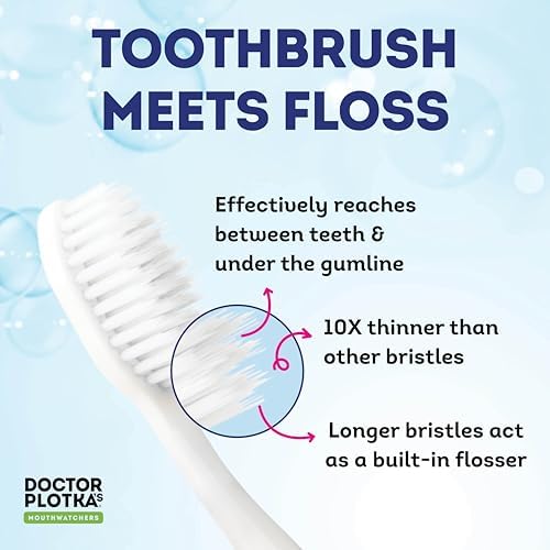 MOUTHWATCHERS Soft Manual Toothbrush, Adults, Flossing Bristles, Blue - Image 3