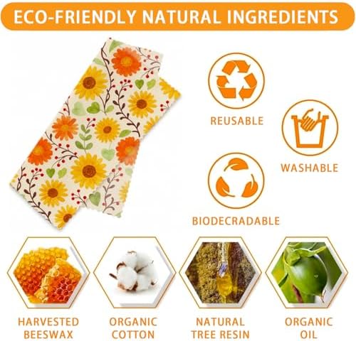 Reusable Beeswax Wraps, Bread Floral Bee Wraps, 9 Pack, For Sandwich, Bread, Fruit, Bowl, Eco-Friendly, Organic Cotton, Sustainable, Zero Waste, Plastic-Free, 1XL, 3M, 5S - Image 3