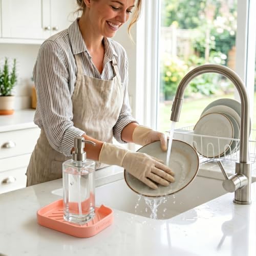 MicoYang Silicone Soap Dish with Drain Spout, Self-Draining Sink Organizer Tray for Bathroom and Kitchen, Sponges, Dispensers and Soap Holder, Non-Slip and Dishwasher Safe, Pink (Compact, 4.9"×3.2") - Image 6