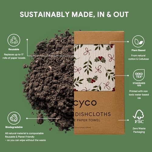 RECYCO 4 Pack Christmas Swedish Dishcloths for Kitchen | Jolly Holiday Washable Dish Towels | Cellulose Reusable Cleaning Paper Towels | Absorbent Counter Dish Cloth Sponge Kitchen Wipes, 7" x 8" - Image 3